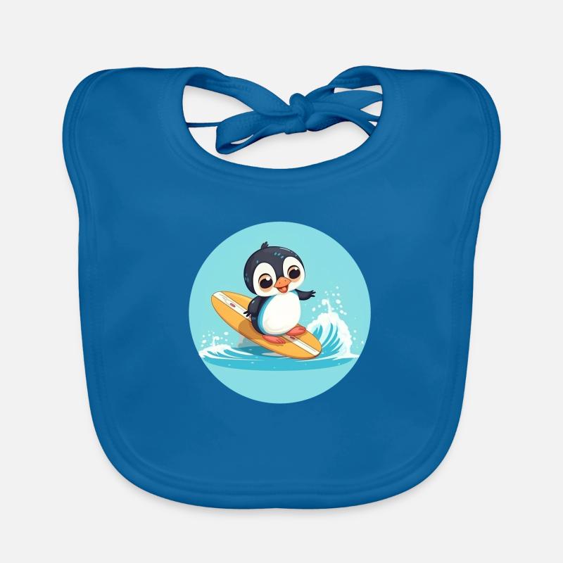 Pingouin surfeur mignon sur une planche de surf Bavoir bio Bébé