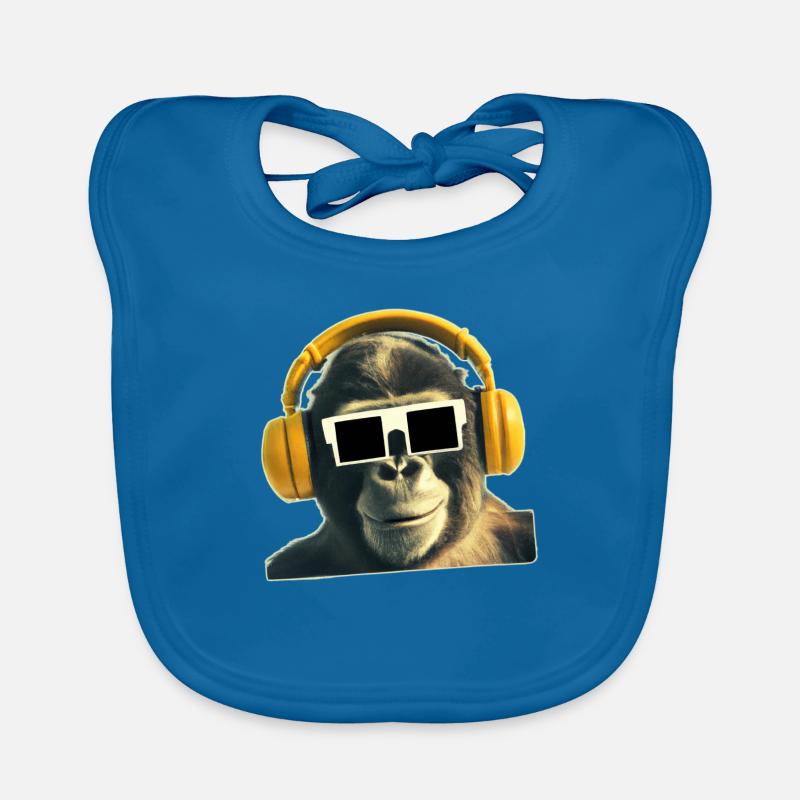 Cooler Affe mit Kopfhoerer und Brille Baby Bio-Lätzchen