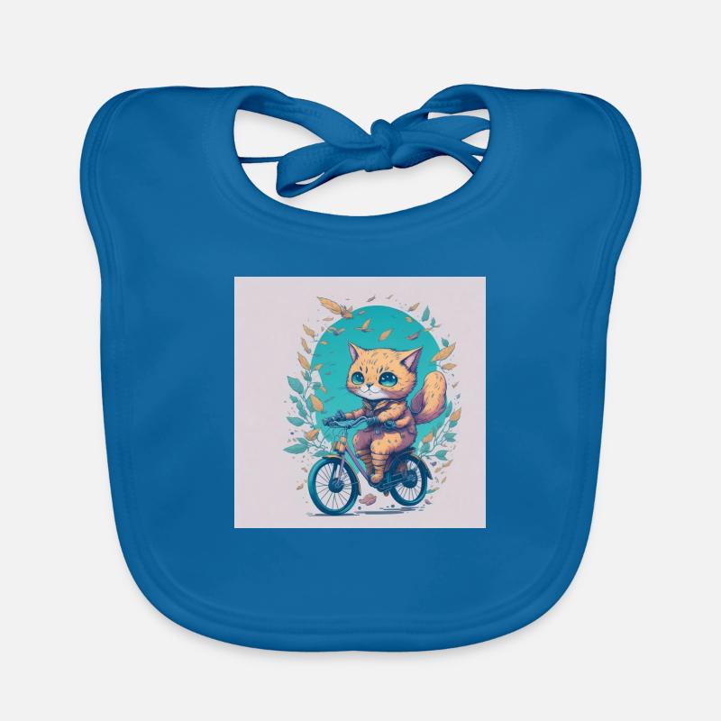 Chat à vélo - Bavoir bio Bébé - bleu paon