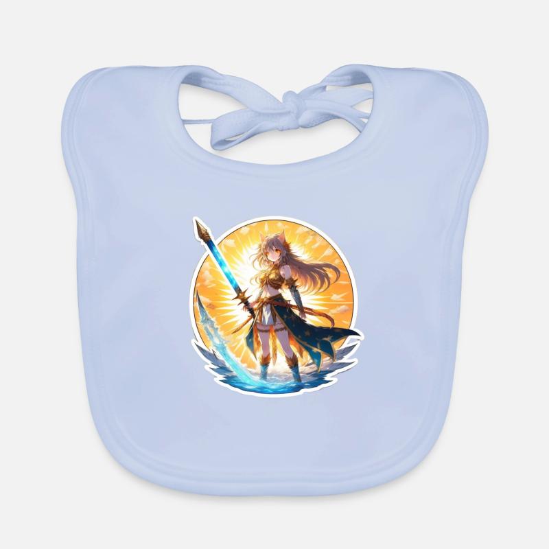 Fille chat de la plage d’été, fusion avec une épée Bavoir bio Bébé