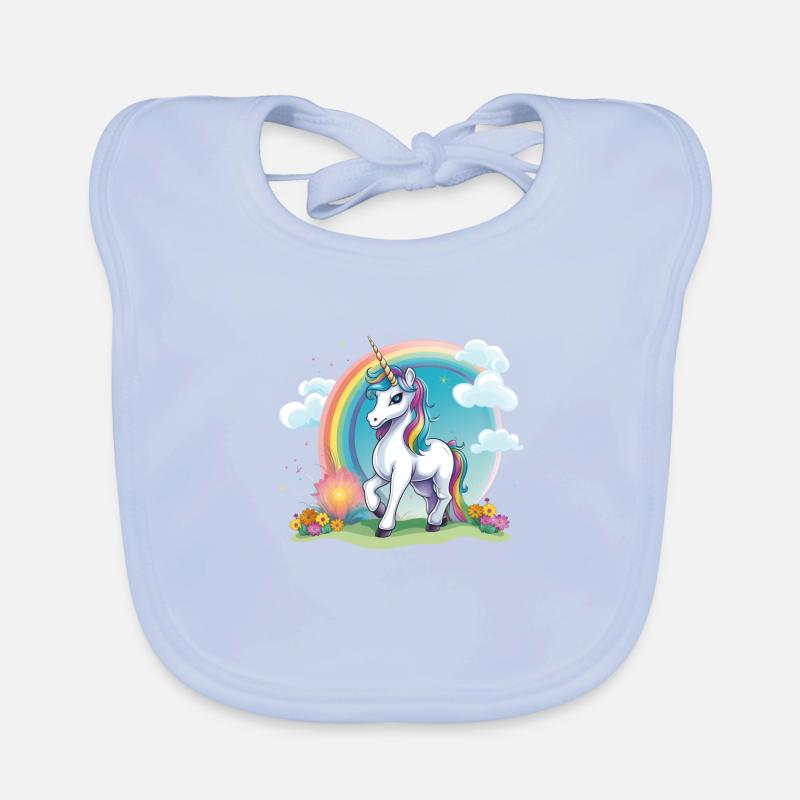 Fröhliches Kinder Einhorn Regenbogen Logo Baby Bio-Lätzchen