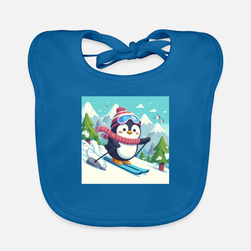 pingouin de ski - Bavoir bio Bébé - bleu paon