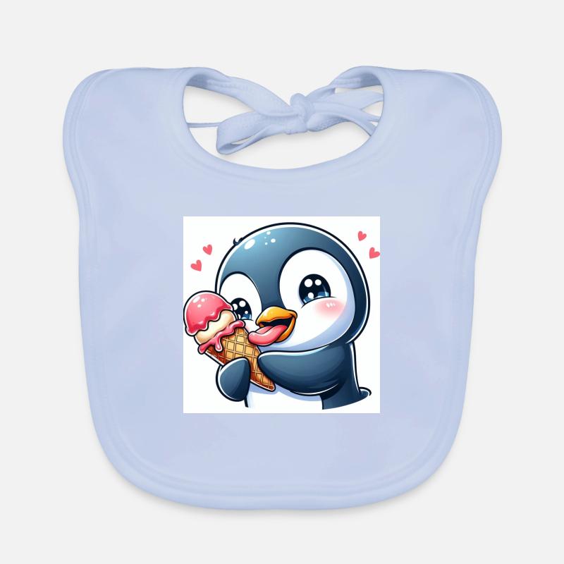 Süsser Pinguin am Softeis essen. Pinguin mit Eis Organic Baby Bibs