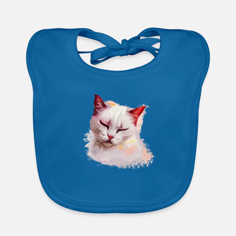 Cute White Cat Sleeping Tshirt Organic Baby Bibs