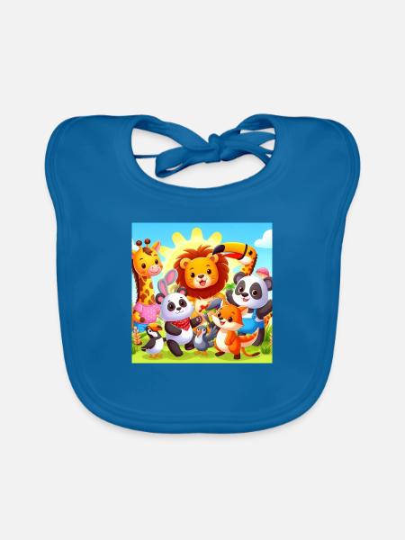 Tier Familie - Baby Bio-Lätzchen - Pfauenblau - Vorne