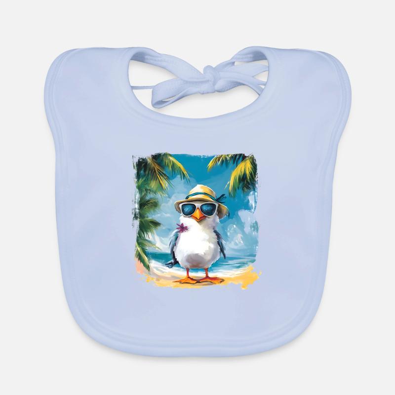Funny bird goes under palm trees Organic Baby Bibs