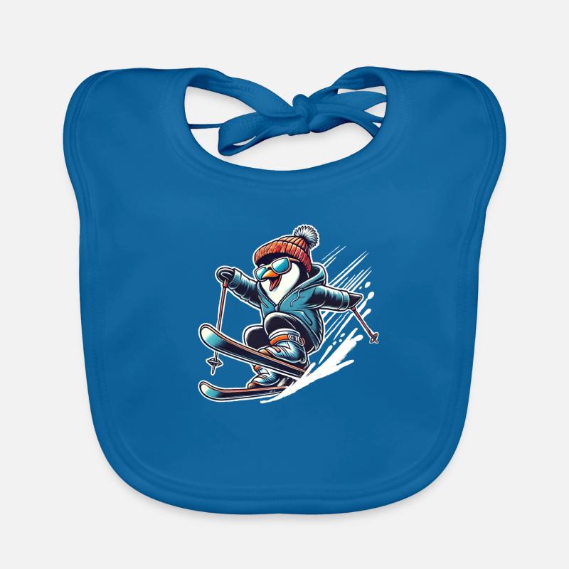 Ski Pinguin - Baby Bio-Lätzchen - Pfauenblau