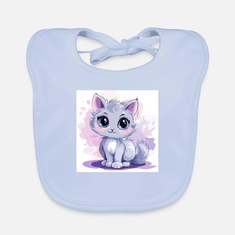 Chat mignon Anime avec de grands yeux Bavoir bio Bébé