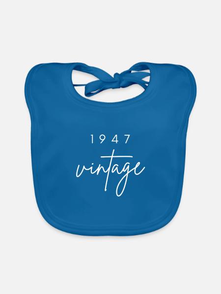 Vintage 1947 Birthday - Organic Baby Bibs - peacock-blue - Front