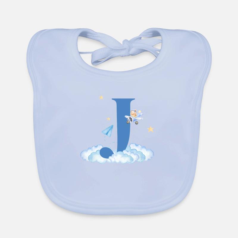 Letter j Blue Clouds Airplane Child Organic Baby Bibs