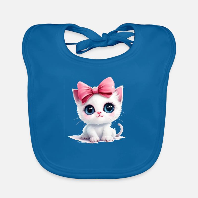 Chat mignon avec arc sur la tête - Bavoir bio Bébé - bleu paon