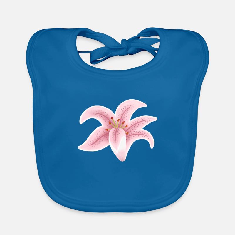 fleur de lys rose - Bavoir bio Bébé - bleu paon