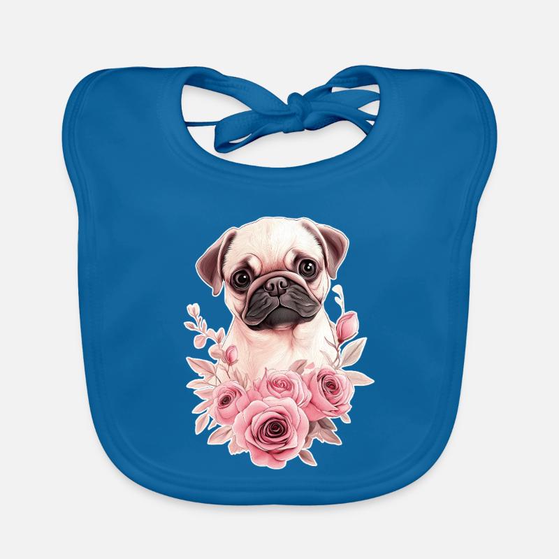 Pug with flowers Organic Baby Bibs
