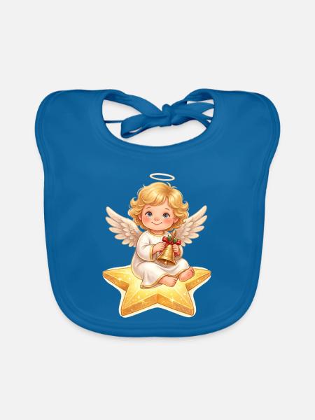 Engelchen mit Glocke, Sternenzauber - Baby Bio-Lätzchen - Pfauenblau - Vorne
