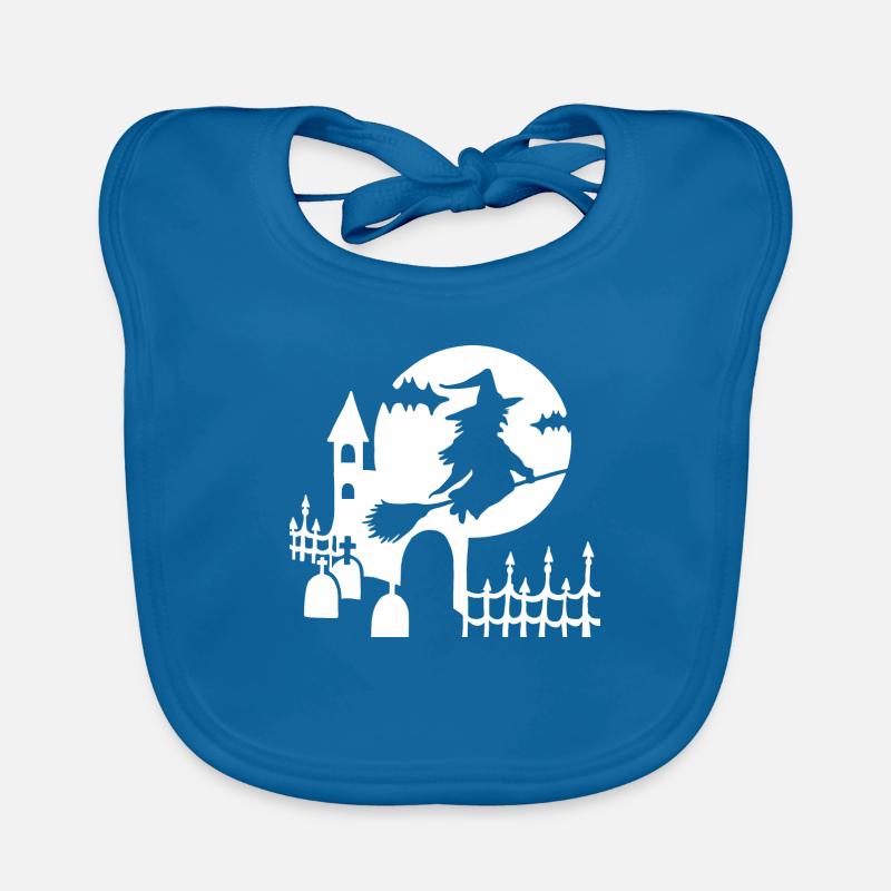 Halloween - Sorcière cimetière - blanc - Bavoir bio Bébé - bleu paon