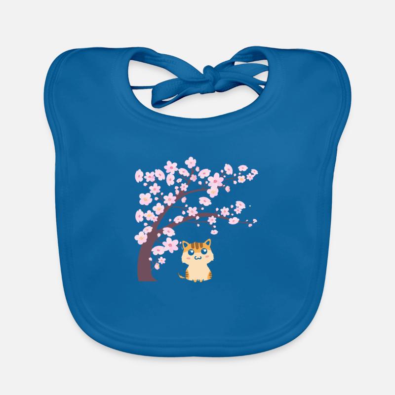 Cerisier chat japonais chat sakura - Bavoir bio Bébé - bleu paon