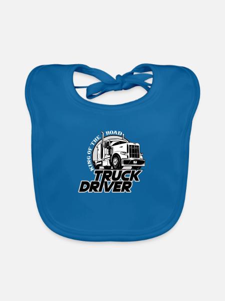 Lkw Fahrer, Truck Driver, King of the Road, dunkel - Baby Bio-Lätzchen - Pfauenblau - Vorne