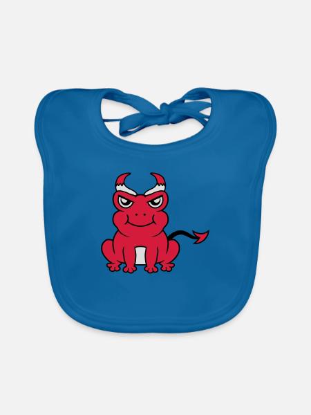 Démon grenouille Devil Horns - Bavoir bio Bébé - bleu paon - Devant