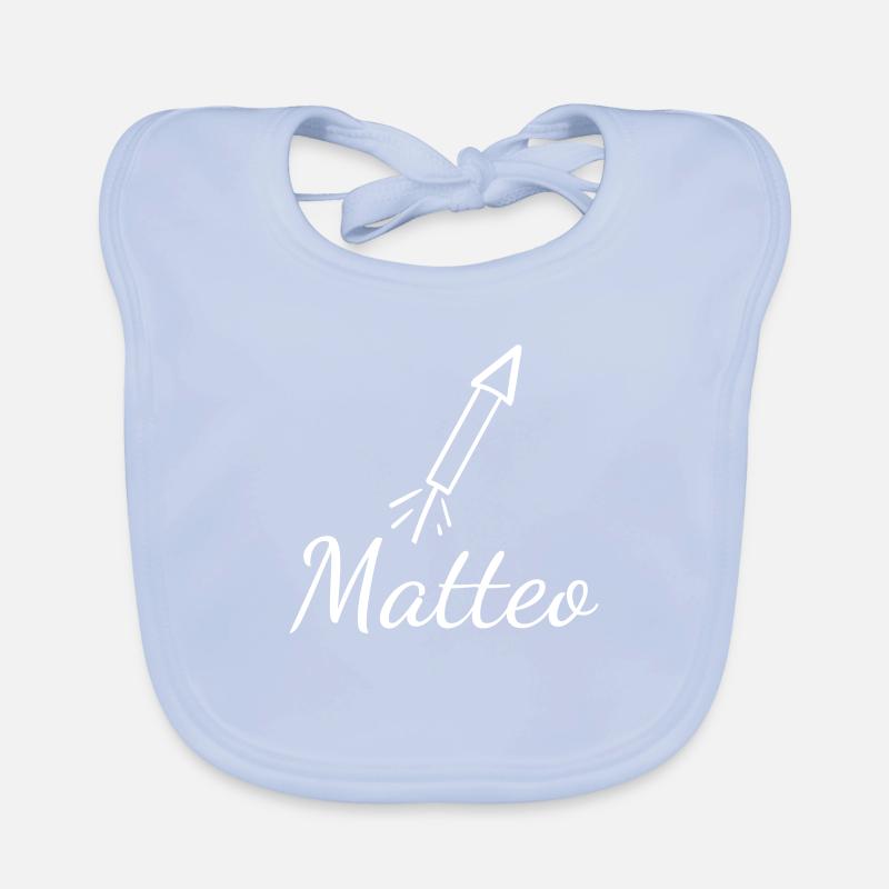 Matteo lettering with rocket VEKTOR Organic Baby Bibs