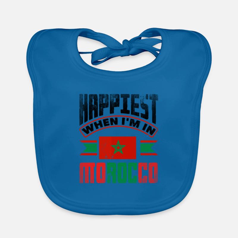 Maroc Maroc Maroc Drapeau Le plus heureux quand im In - Bavoir bio Bébé - bleu paon