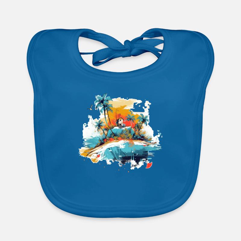 Paradis tropical - Bavoir bio Bébé - bleu paon