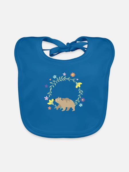 Couronne d’ours - Bavoir bio Bébé - bleu paon - Devant