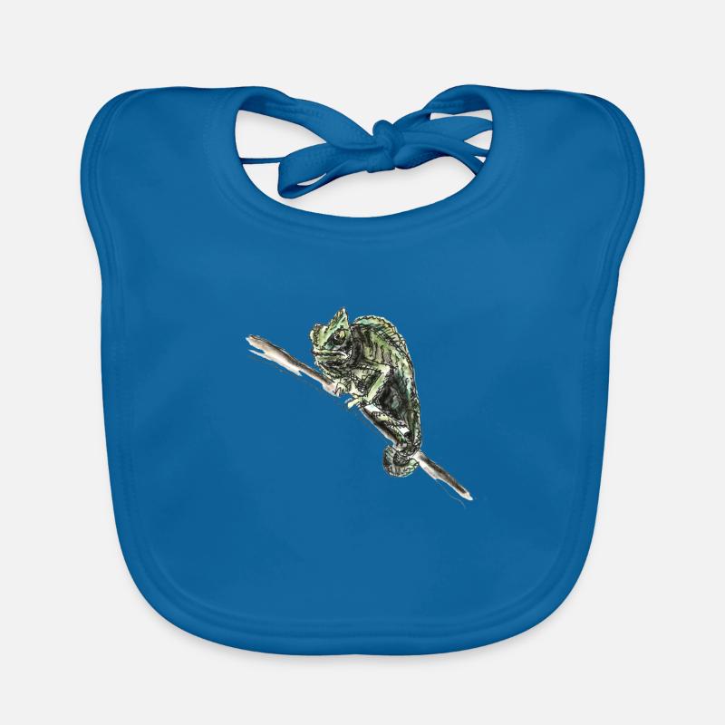 caméléon - Bavoir bio Bébé - bleu paon