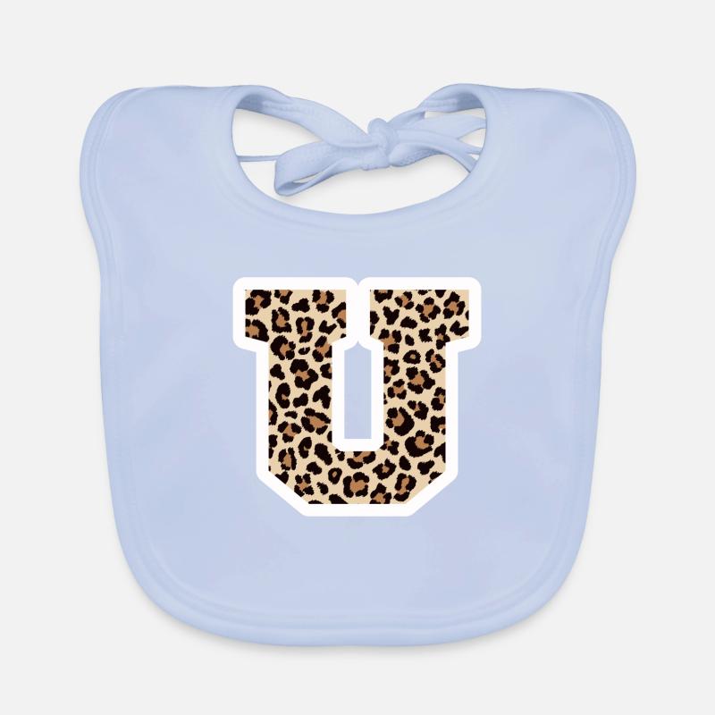 letter U leopard pattern - birthday gift idea Organic Baby Bibs