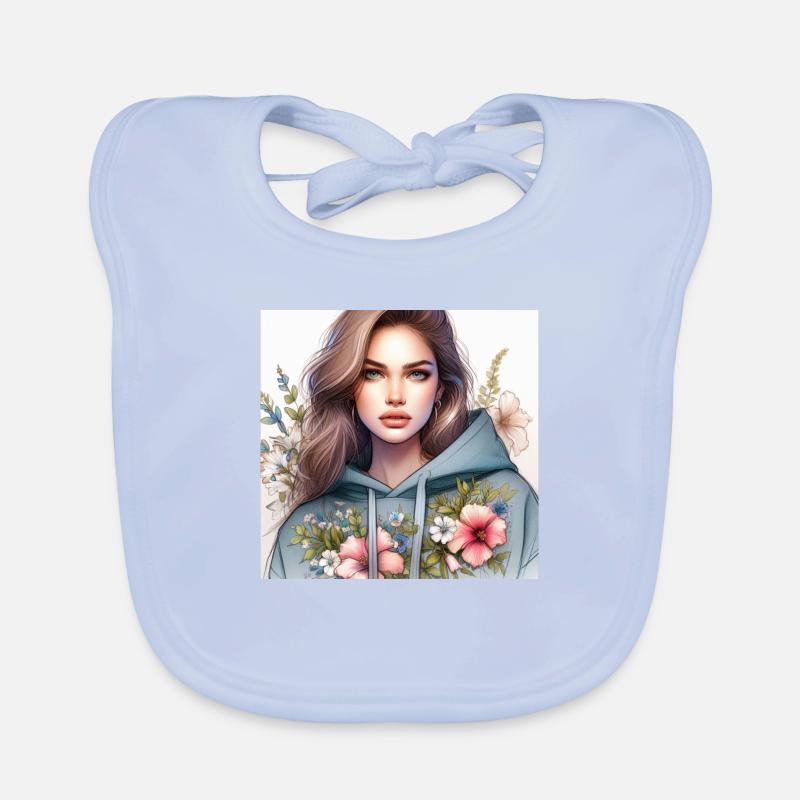 Mädchen im Sweatshirt. Baby Bio-Lätzchen