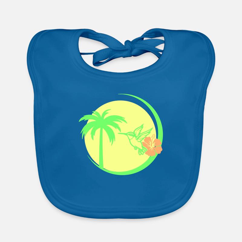 Palmier Colibri Hibiscus - Bavoir bio Bébé - bleu paon