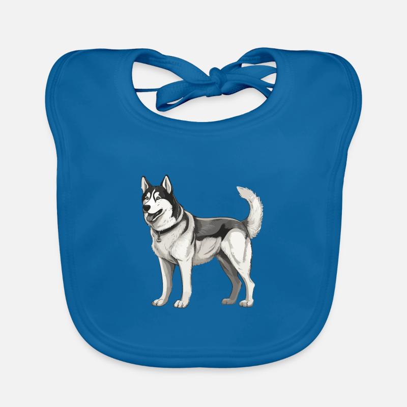 Chien husky - Bavoir bio Bébé - bleu paon