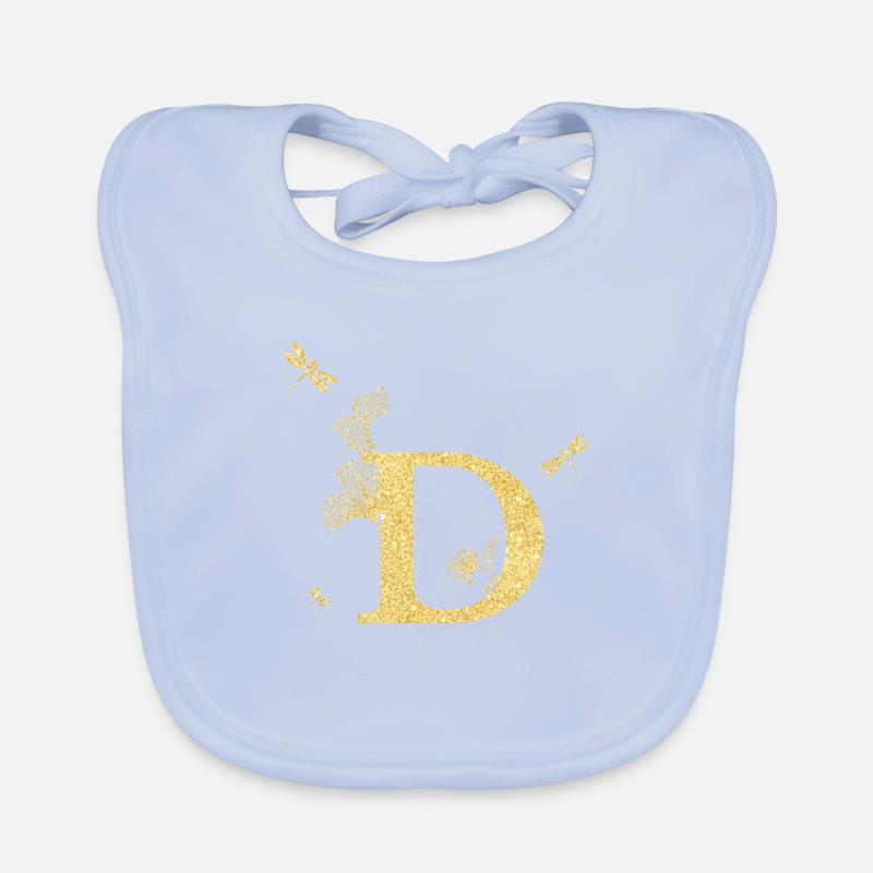 Letter d Golden Glitter Dragonfly - Gift Idea Organic Baby Bibs