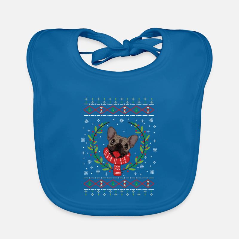 Bouledogue français, moche, cavalier noël - Bavoir bio Bébé - bleu paon