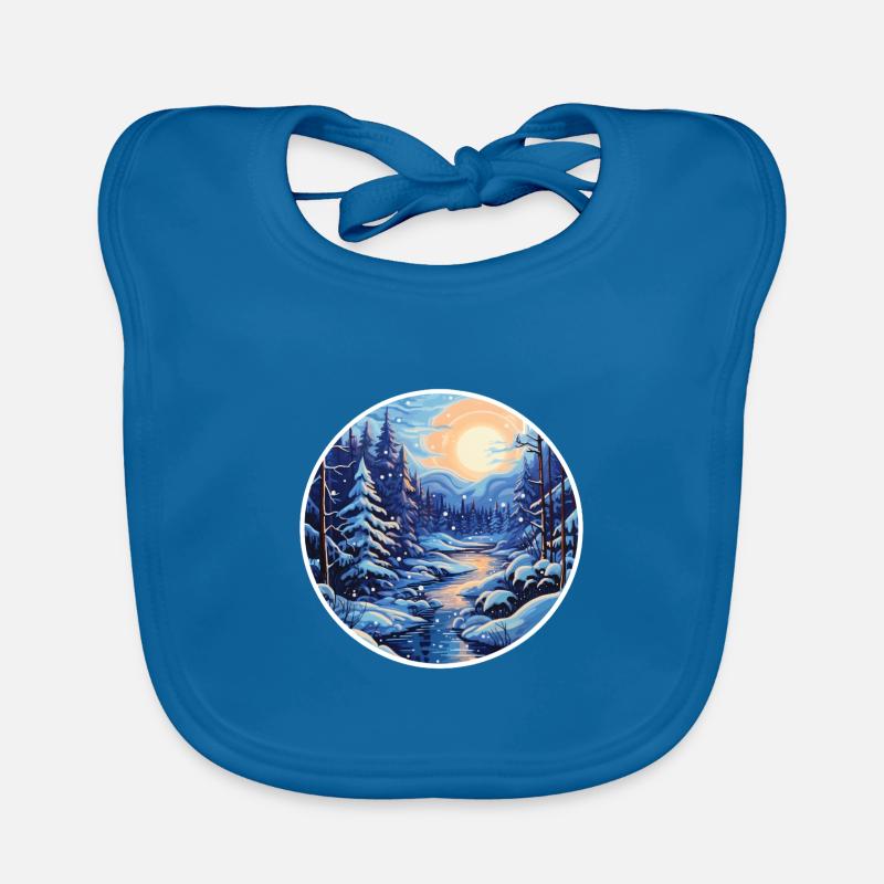 Paysage d’hiver forêt avec rivière - Bavoir bio Bébé - bleu paon