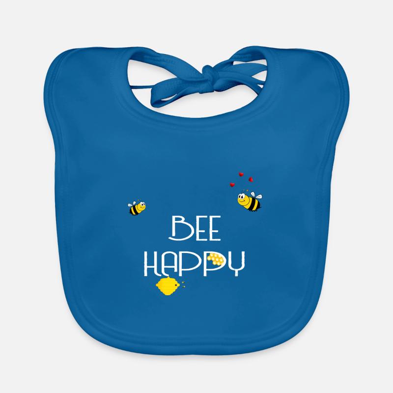 Abeille heureuse - Bavoir bio Bébé - bleu paon