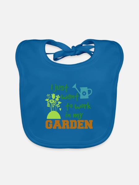 Je suis juste pour travailler dans mon jardin - jardin seulement - Bavoir bio Bébé - bleu paon - Devant