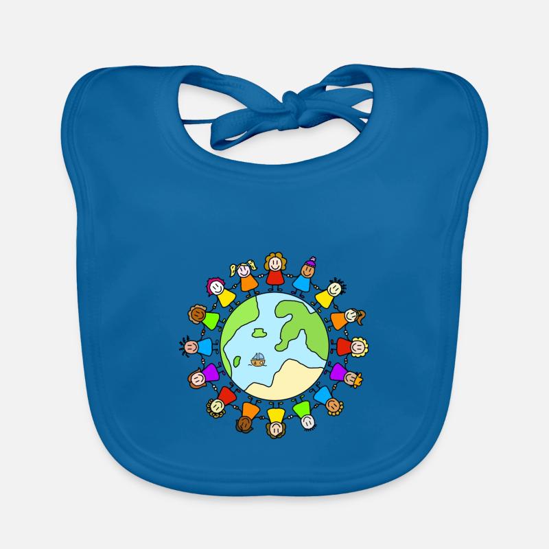 one world - Journée mondiale de l’enfance - Bavoir bio Bébé - bleu paon