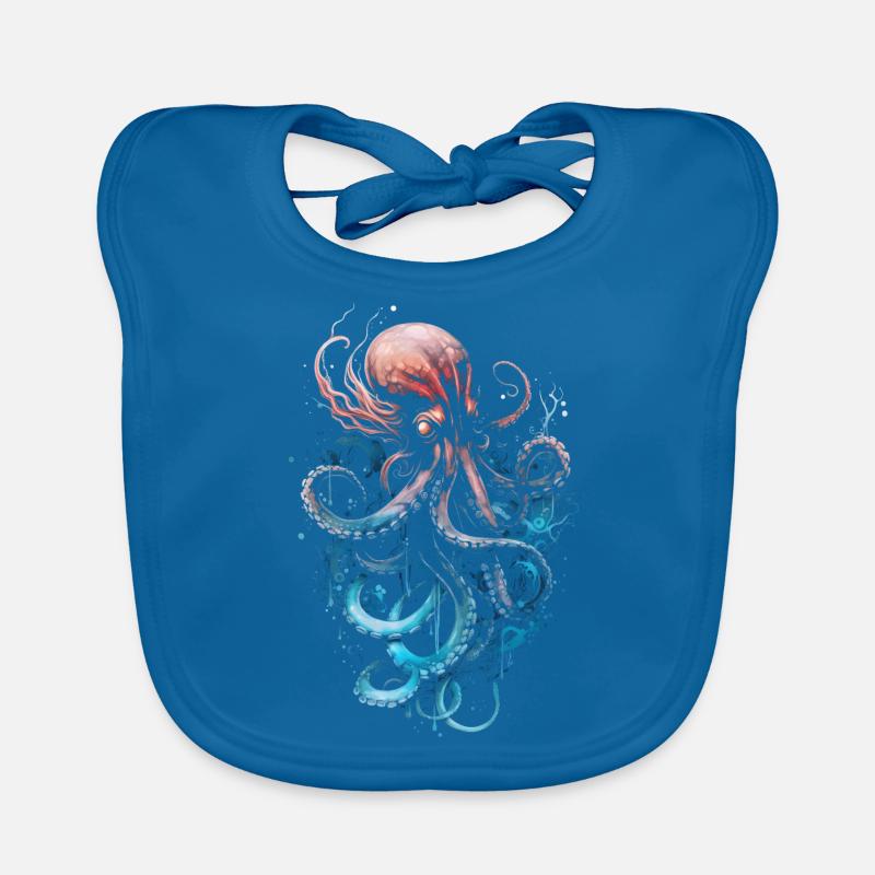 Pink blue octopus on a black background Organic Baby Bibs