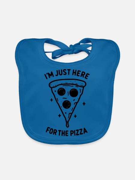 Je suis juste là pour la pizza - Bavoir bio Bébé - bleu paon - Devant