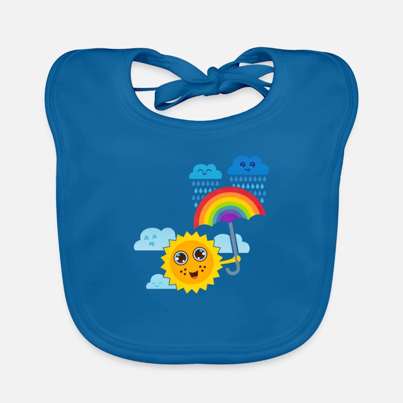 Sonne & Regenbogen-Schirm - Baby Bio-Lätzchen - Pfauenblau