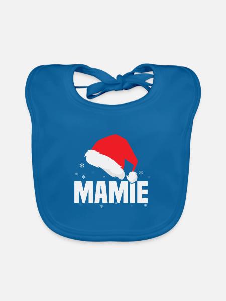 Mamie noël, Noël cadeau Mamie - Bavoir bio Bébé - bleu paon - Devant