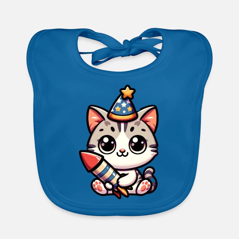 Neujahr Sylvester Katze Rakete Süß Comic Baby Bio-Lätzchen