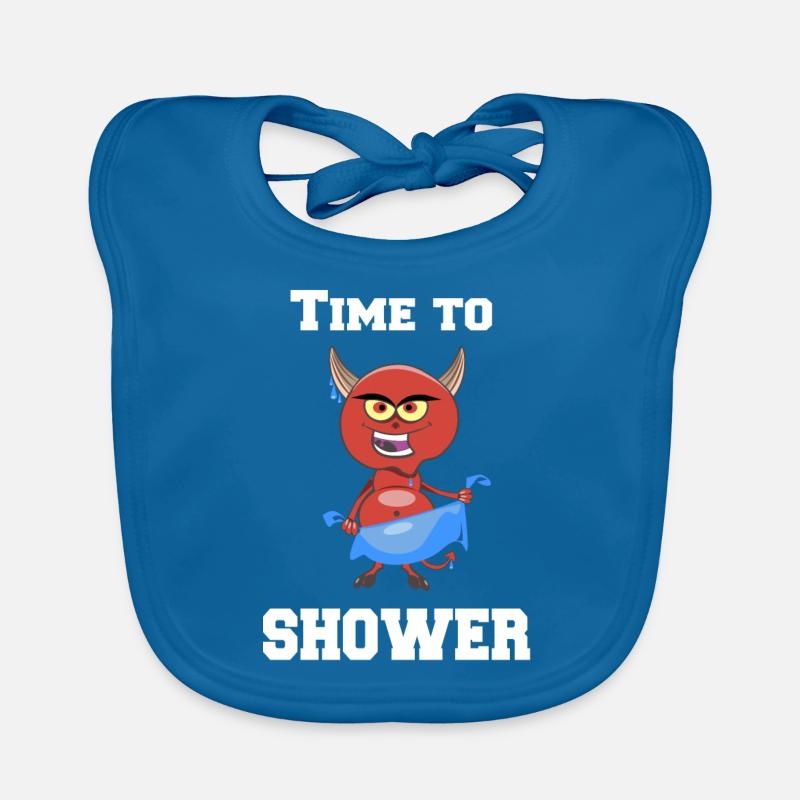 Time to shower T-shirt with shower devil Organic Baby Bibs