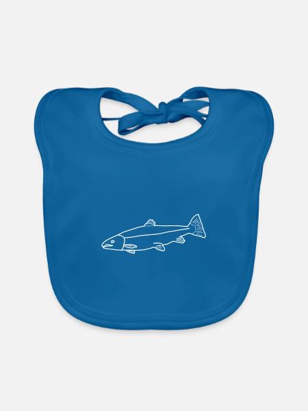 Salmon lineart - Organic Baby Bibs - peacock-blue - Front