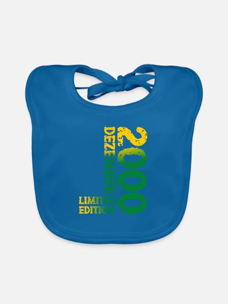 2000 Dezember Limited Edition 23. Geburtstag Deko - Baby Bio-Lätzchen - Pfauenblau - Vorne