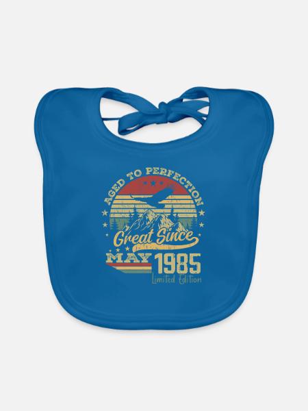 39 ans Vieilli à la Perfection né en mai 1985 - Bavoir bio Bébé - bleu paon - Devant