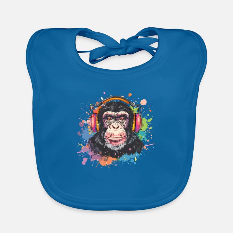 Affe Mit Kopfhörer Damen Deko Herren Geschenk Baby Bio-Lätzchen