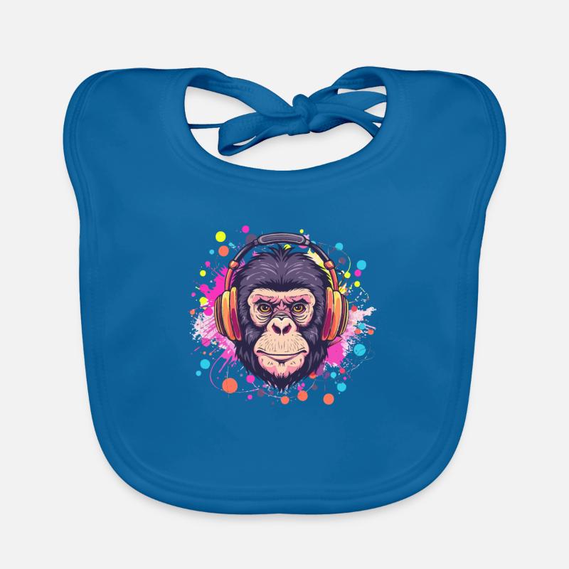 Affe Mit Kopfhörer Damen Deko Herren Geschenk Baby Bio-Lätzchen