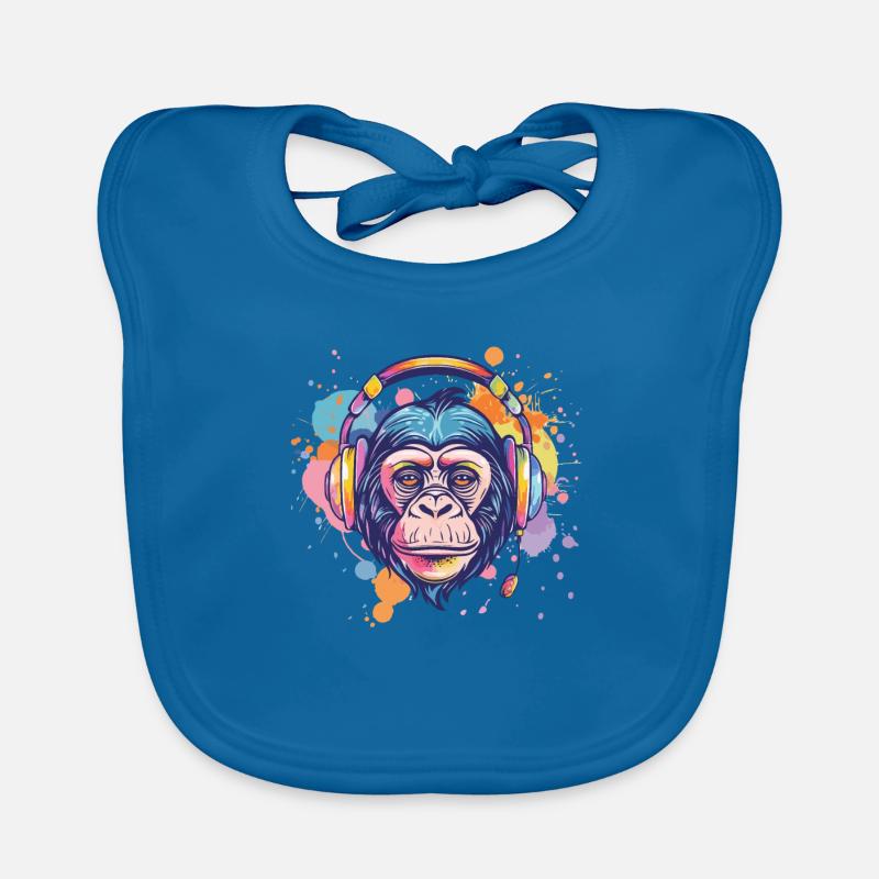 Affe Mit Kopfhörer Damen Deko Herren Geschenk Baby Bio-Lätzchen