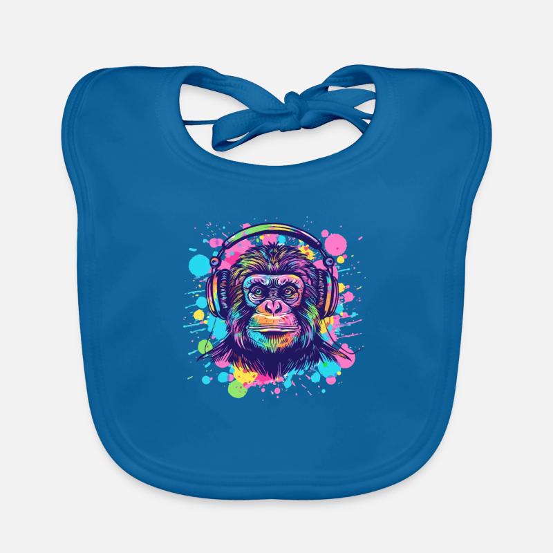 Affe Mit Kopfhörer Damen Deko Herren Geschenk Baby Bio-Lätzchen